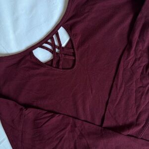 Kids Old Navy Maroon Long Sleeve Top with Strappy Neckline